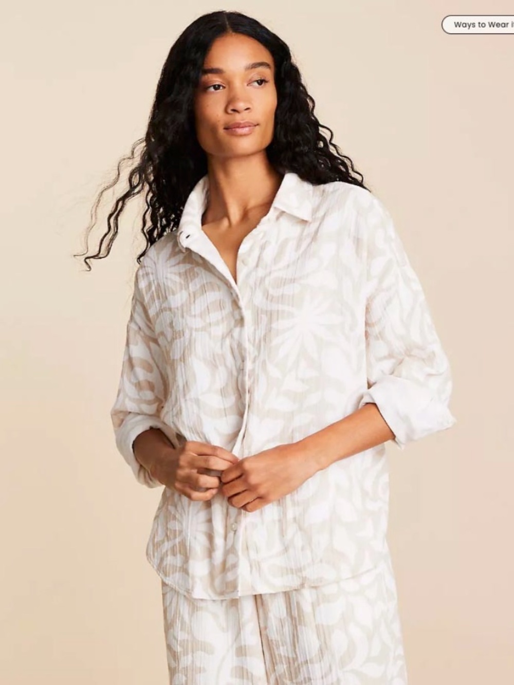NWT - Lou & Grey Beige and White Floral 100% Cotton Gauze Shirt - Sz M